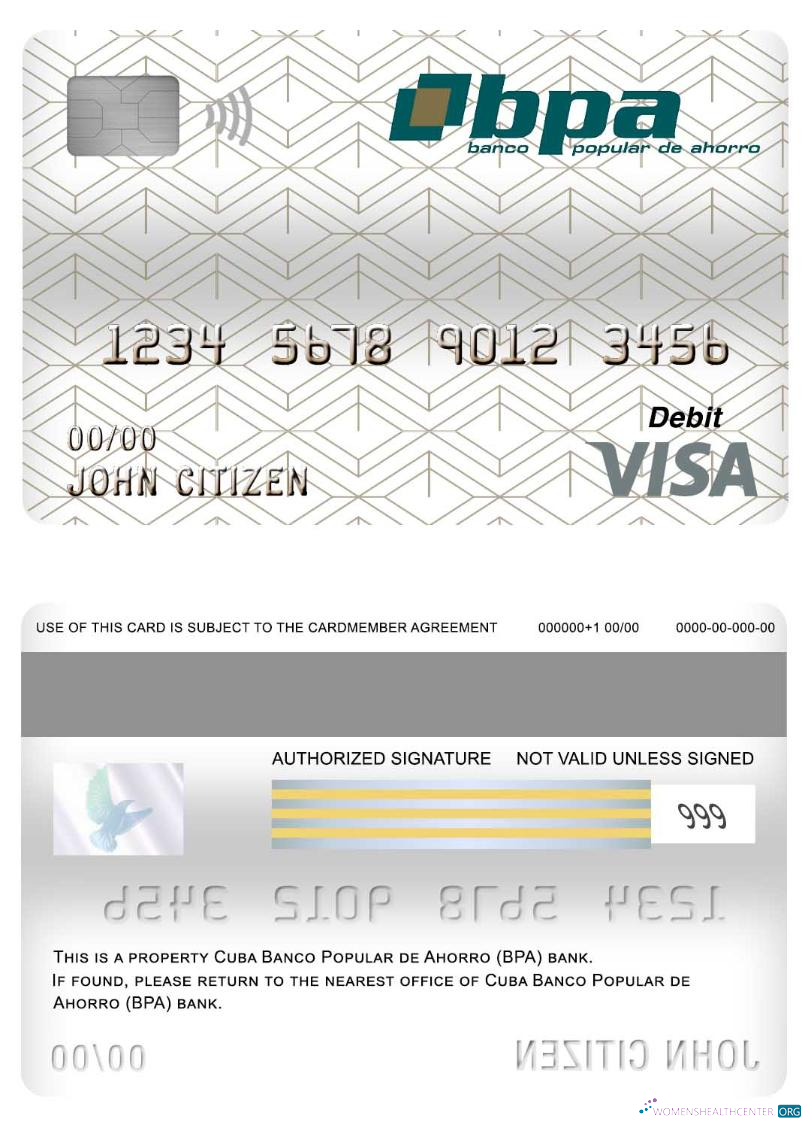 Download Cuba Banco Popular de Ahorro (BPA) bank visa debit card Photoshop template